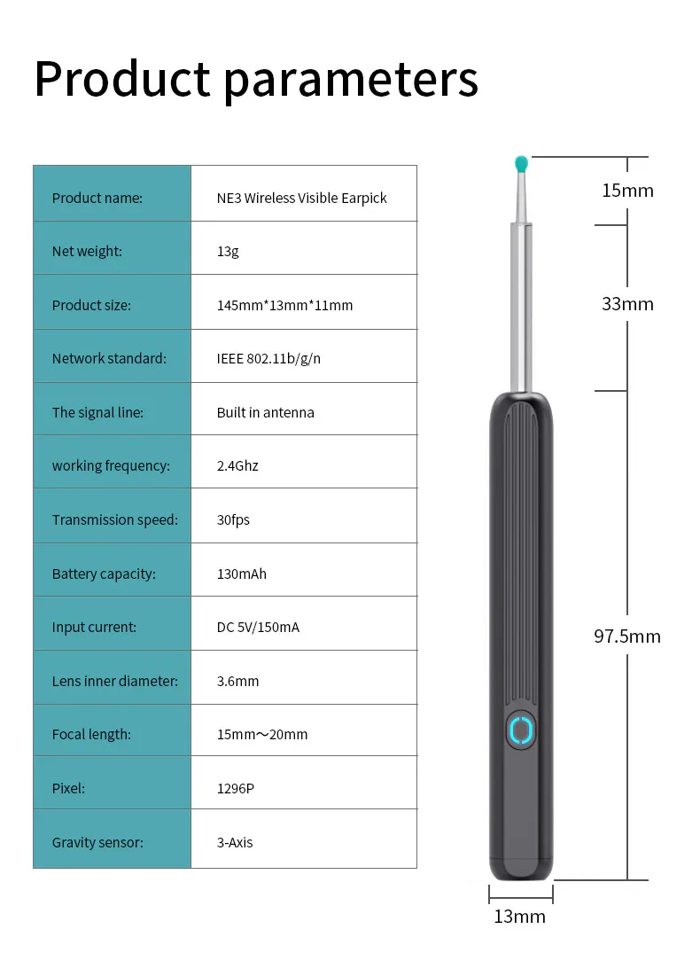 Description Picture 5 of itemEarwax Removal Wifi Ear Cleaning Otoscope Integrated Wireless Medical Safe Ear Pick Tool Camera Electric Ear Wax Remover