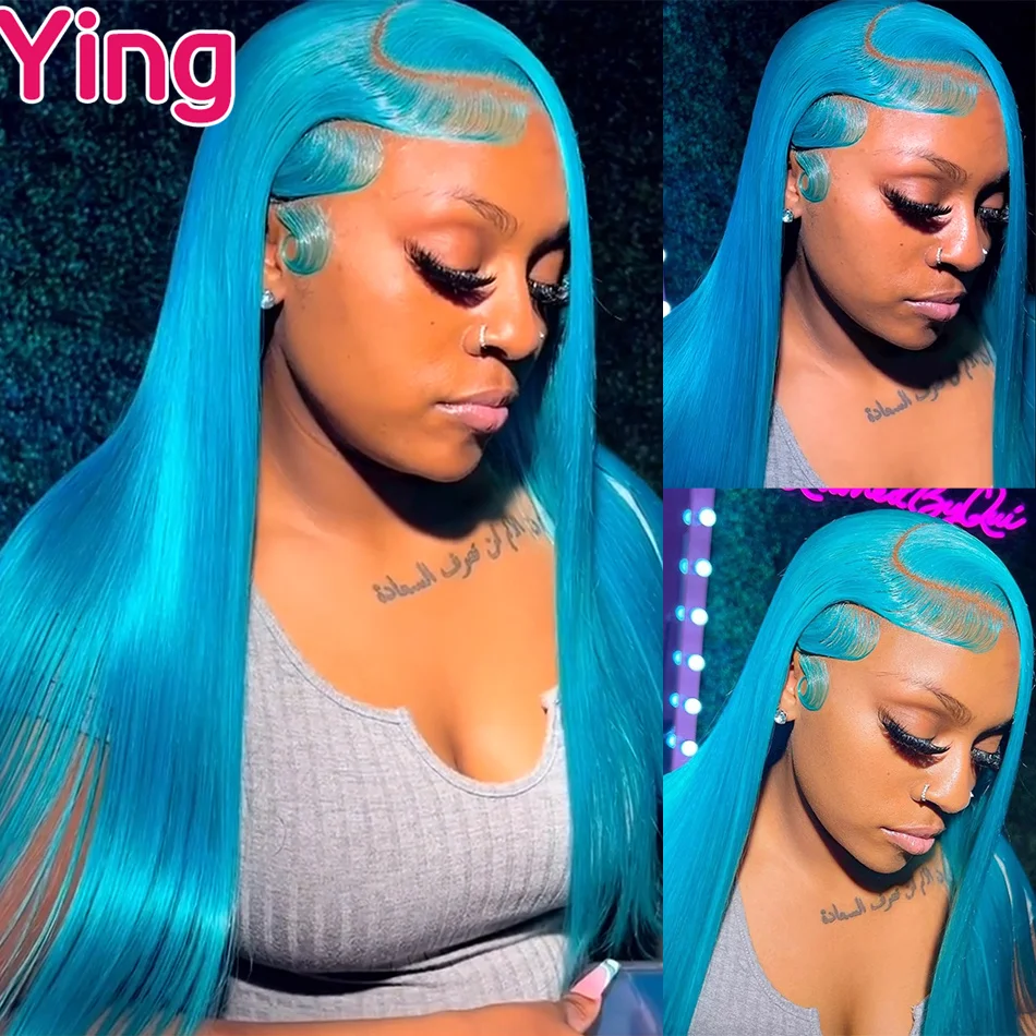 

Ying Sky Blue Silky Straight 13x4 Lace Fromt Human Hair Wigs Brazilian Remy 613 Honey Blonde Full Lace Frontal Wigs Pre Plucked