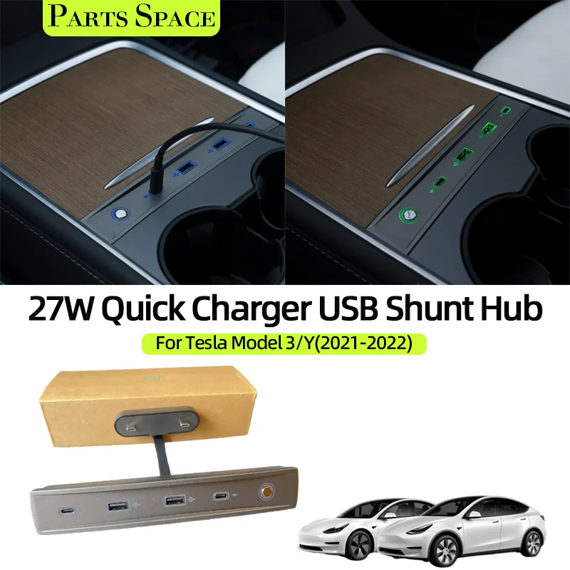 For Tesla Model 3 Y 2021 2022 Docking Station 27w Quick Charger Usb