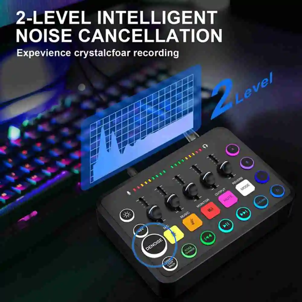 F11 Sound Card Streaming 5-Channel Audio Mixer Live Sound Card Mixer Professional Studio for Game Voice Podcast Live Streaming