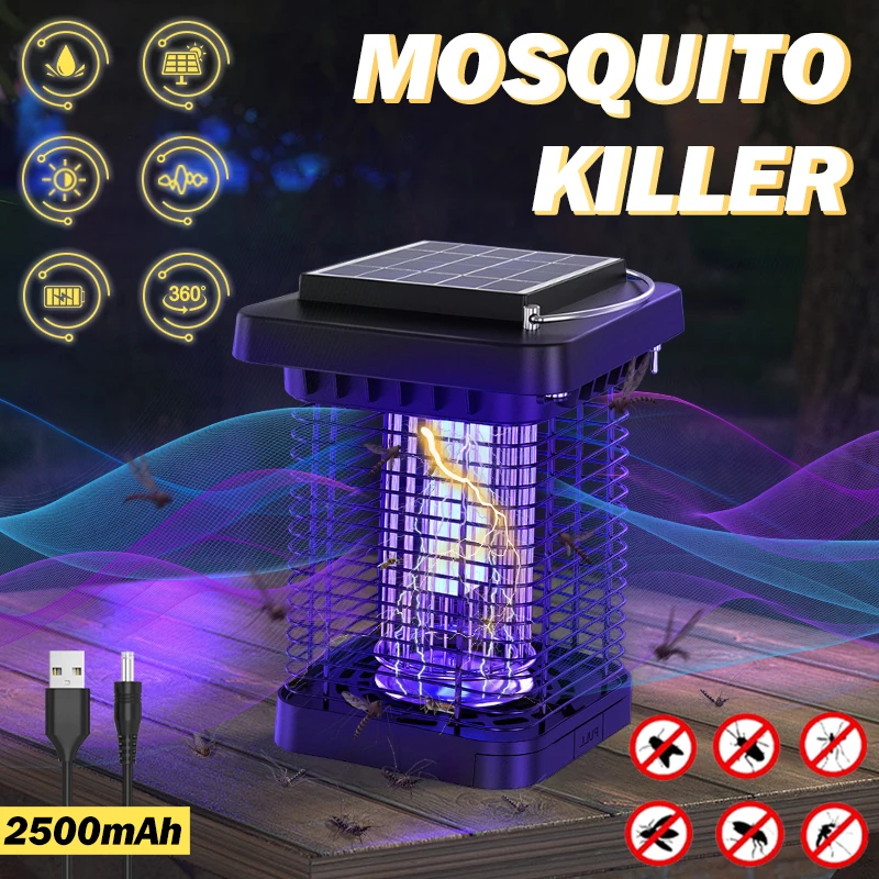 Lampada Antizanzare Elettrica Solare Per Esterni Lampada Da Esterno 2500Mah Fly Zapper Ip65 Luce Notturna Repellente Per Zanzare Impermeabile Per