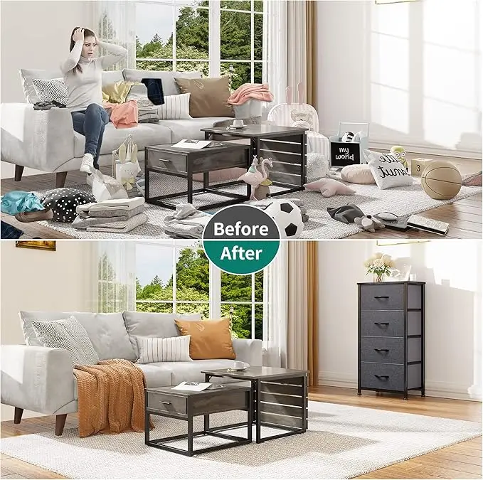 4-Drawer Fabric Storage Tower, Sturdy Steel Frame with Wooden Top, Perfect for Bedroom, Living Room, or Closet Organization 3
