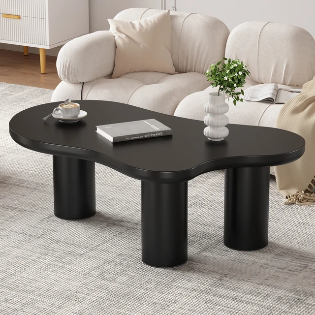 Table basse moderne Black Cloud, table d'appoint irrégulière à finition laquée brillante pour salon 1