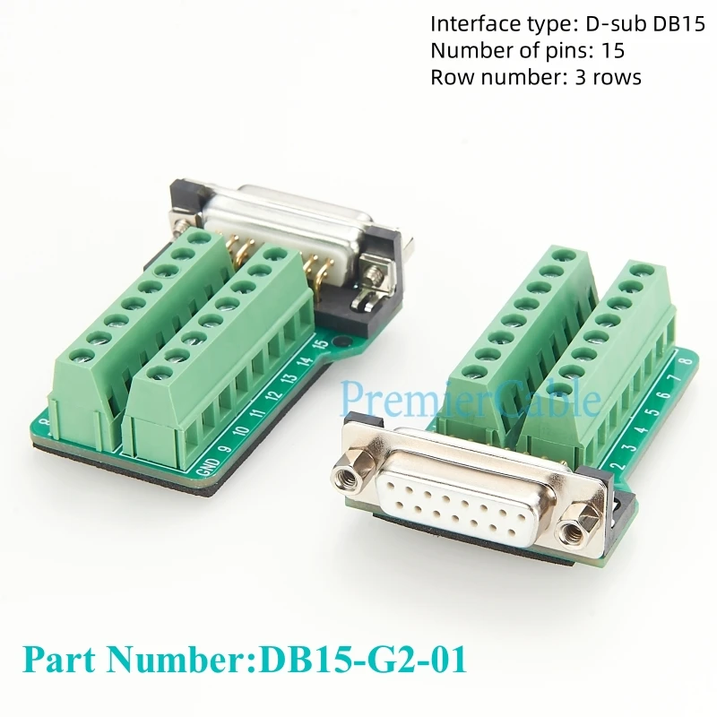 DB15 Lötfreier Steckverbinder DB15 Schraubklemmenblock D-SUB 15-polig auf 2-reihiges Serielles Klemmenfeld Breakout-Board Signalmodul – Detail 2