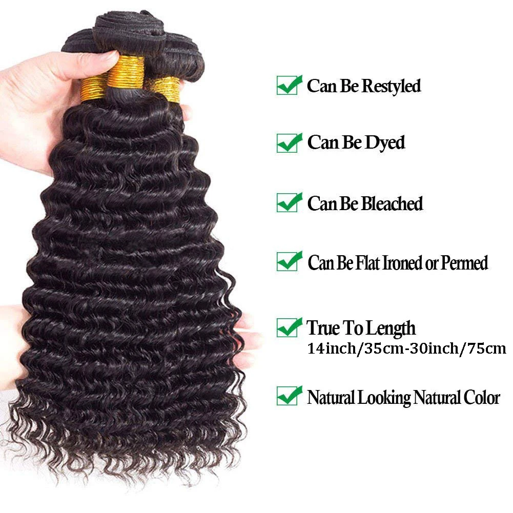 Deep Wave Human Hair Bundles Brazillian Hair Extensions 30 Inch 1/3 Bundles Curly Wave Soft Human For Women