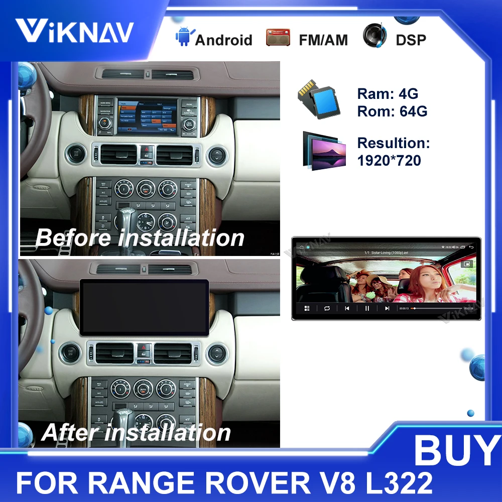 

Автомобильный радиоприемник 12,3 дюймов Android для Range Rover V8 L322 2002-2012, мультимедийный плеер с GPS-навигацией, автомобильный стереоприемник, сенсорный экран