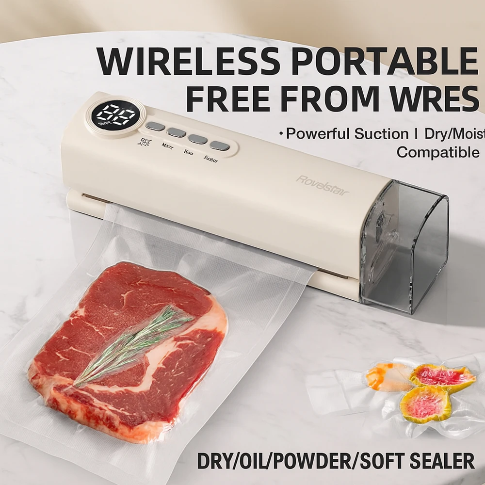 Portable Wireless Vacuum Sealer Machine For Food Storage/USB Rechargeable/62Kpa Strong Suction/Dry/Moist Mode