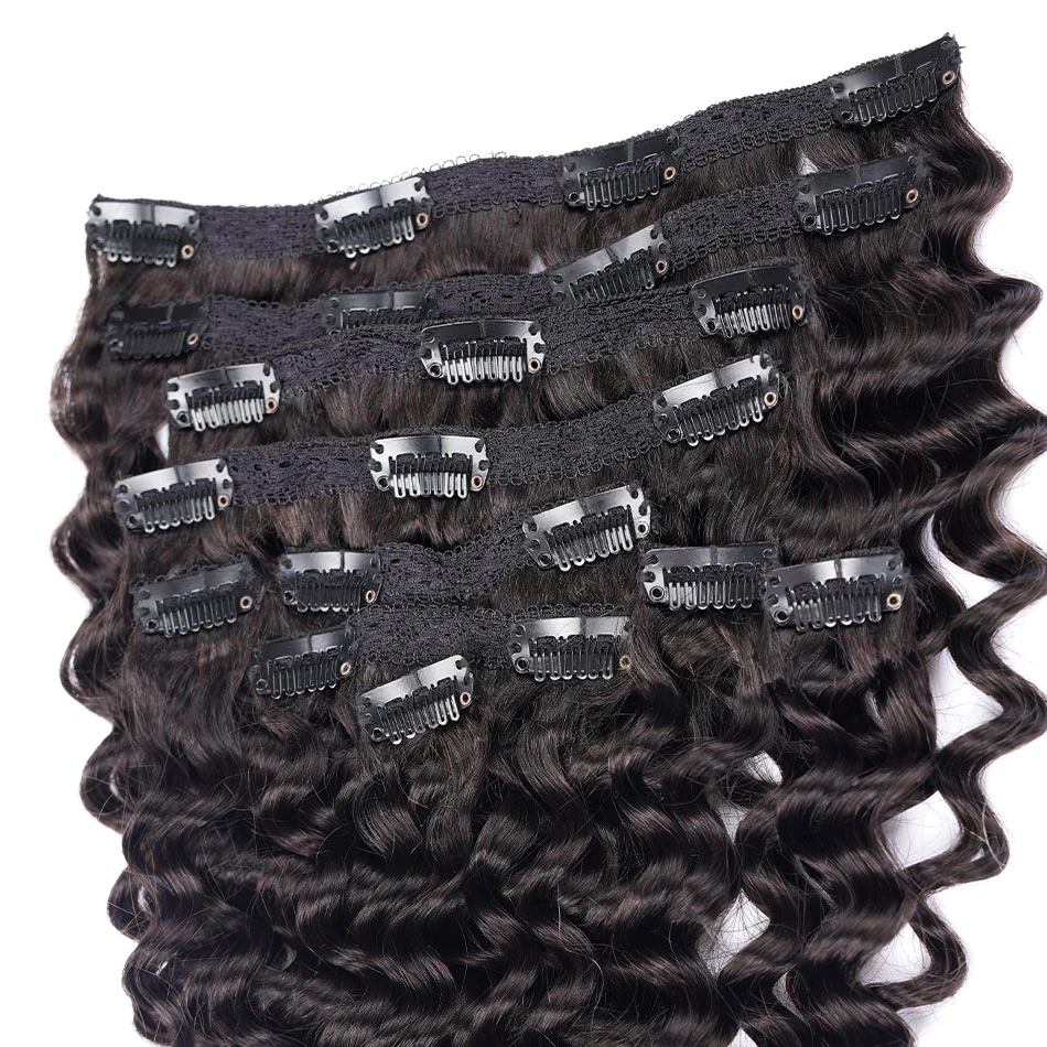 LOVEVOL Deep Wave Clip in Hair Extensions Human Hair Dark Brown 7 pcs 100g Real Remy Extensions for Women