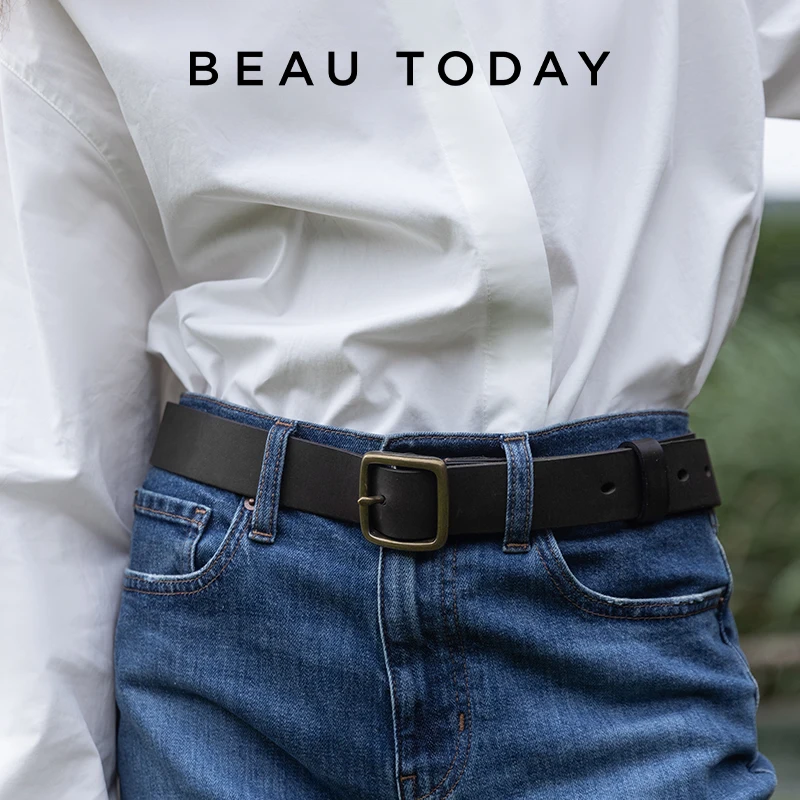 

BEAUTODAY Belt Men Full Grain Cow Leather Square Buckle Retro Style Casual All-match Gentlemen Pants Waistband Handmade 92002