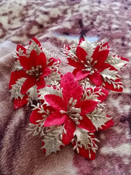 Festive Glitter Poinsettia Ornaments for Christmas photo review