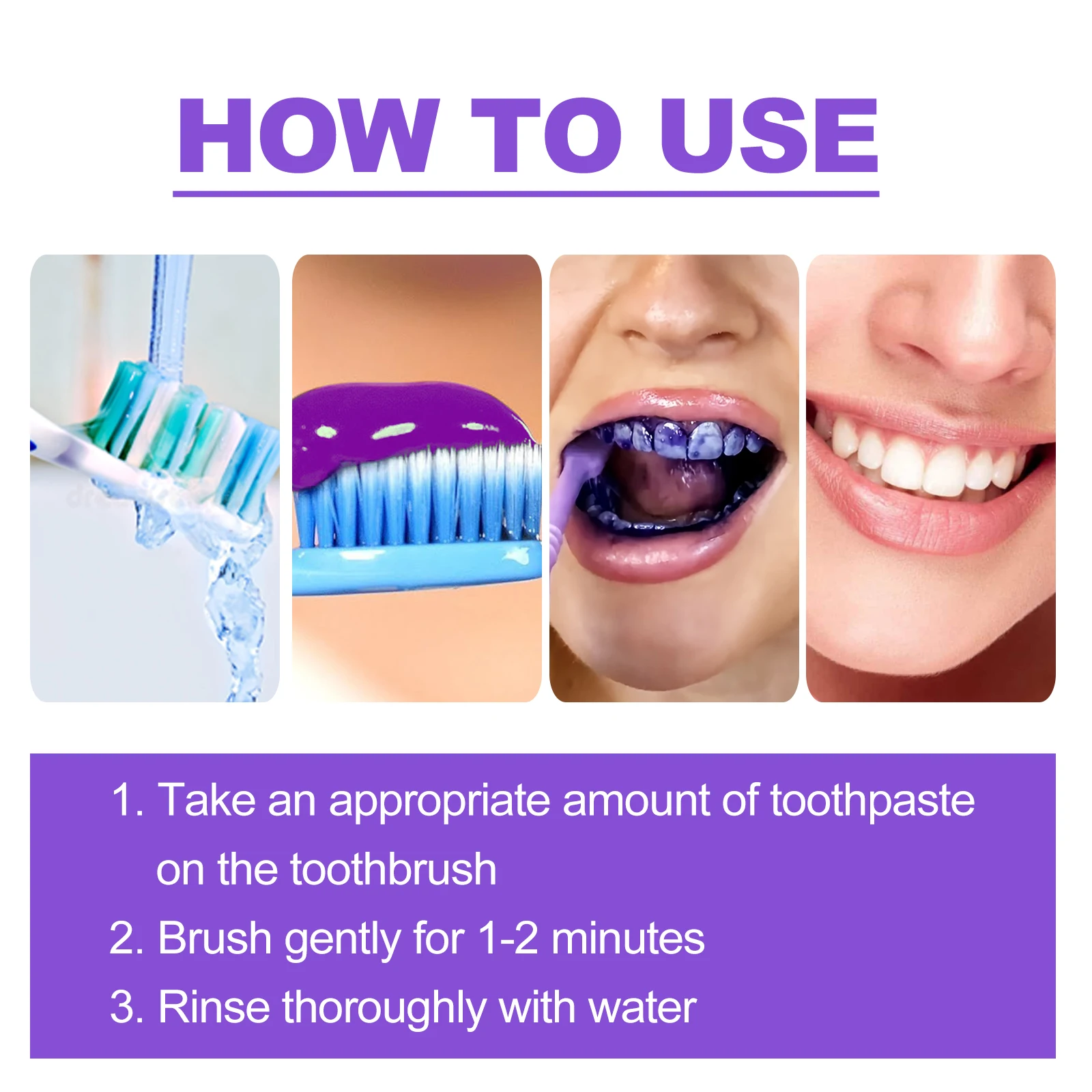 EELHOE Purple Toothpaste Whitening Teeth Reduce Food Residue Remove Tea and Coffee Stain Eliminate Bad Odors Brighten Toothpaste