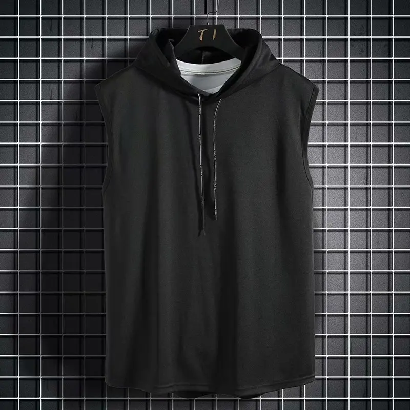 

Summer Mens Muscle Hoodie Vest Sleeveless Bodybuilding Gym Workout Fitness Shirt High Quality Vest Hip Hop Sweatshirt Men's Tops