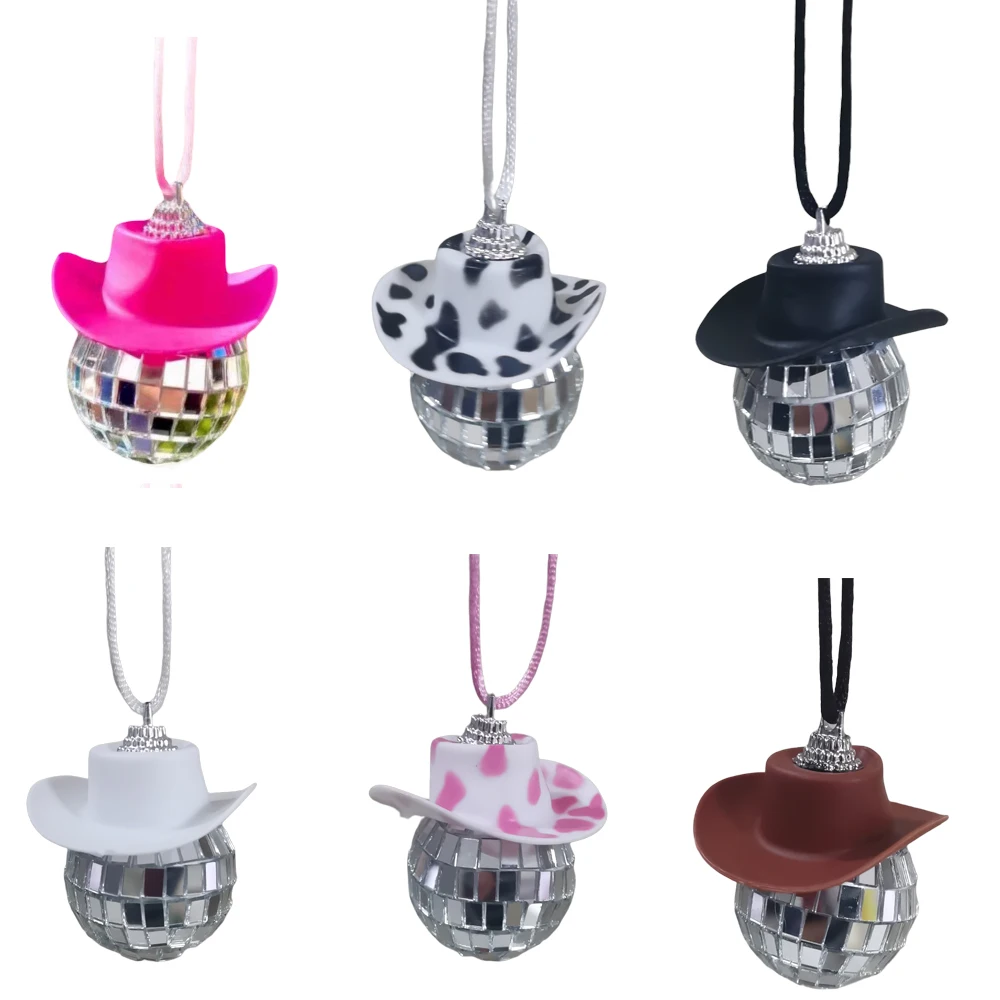 Pink Cowgirl Cowboy Hat Disco Ball Car Hanging Reflective Mini Disco ...