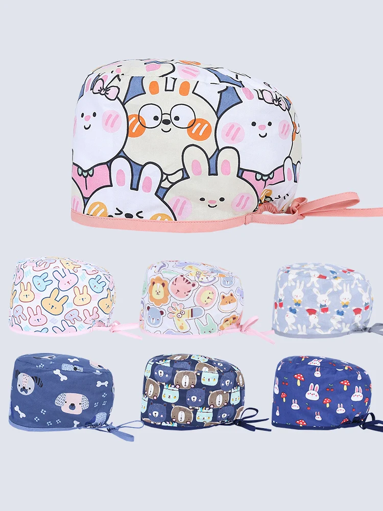 

Unisex Nursing Cap Short Hair Men's Nursing Scrub Caps 100% Cotton Soft Adjustable Chef Dental Sanitary Surgeon Surgical Hats