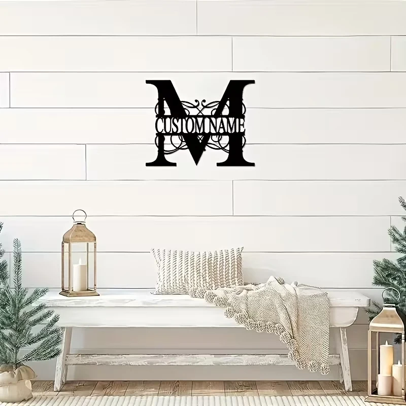 Décoration murale en métal personnalisée monogramme initiales nom de famille