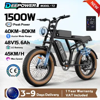 Bicicletta Elettrica da Montagna DEEPOWER con Motore da 1500W di Potenza di Picco, Display LED, Batteria Rimovibile 48V15.6Ah, Pneumatici Fat da 20'' 4.0 per Tutti i Terreni