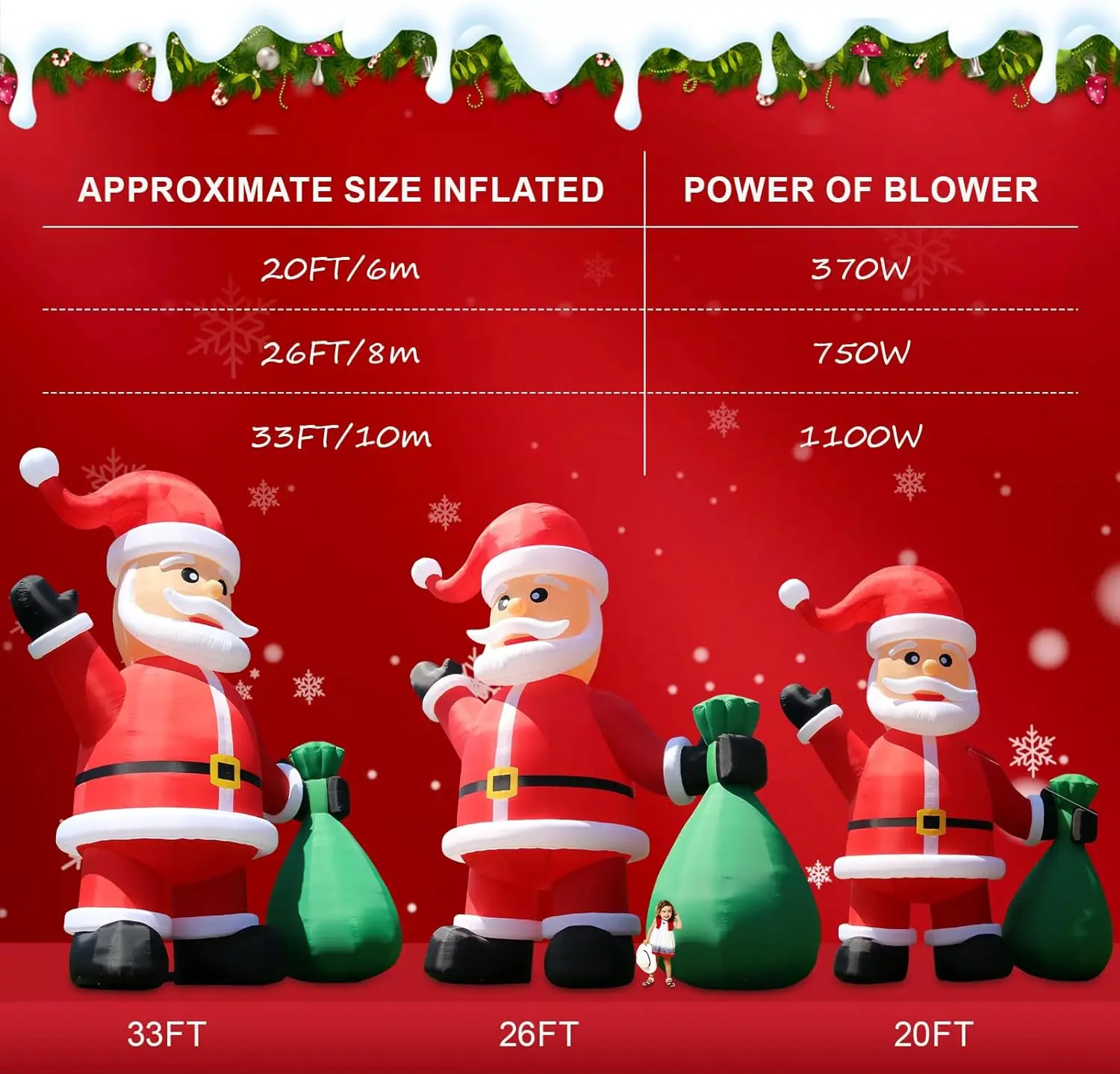Giant Inflatable Santa Claus Outdoors Decorations, Christmas Father, Festival Party, Xmas Celebration with Blower, Oxford, 20 ft