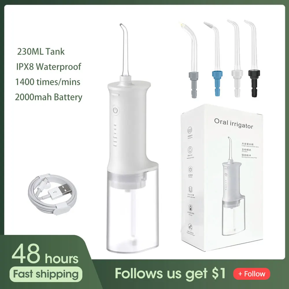 

Powerful Water Flosser Ipx8 Dental Oral Irrigator Usb Rechargeable 230Ml Water Jet Portable Tooth Thread Cleaner Mouth Washing