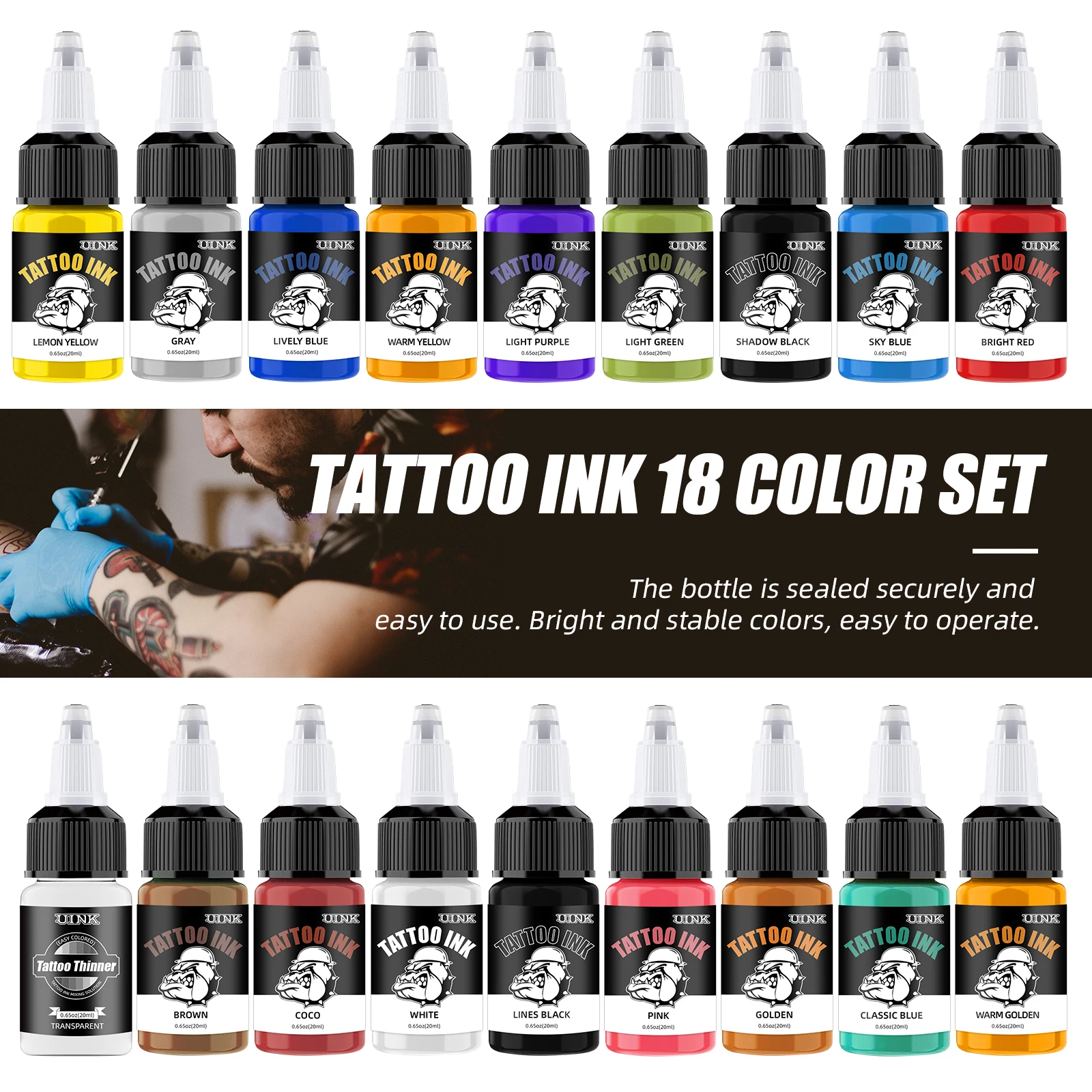 UINK Tattoo Ink Set 20ml/0.65oz Tattoo Pigment Professional Ink Kit tattoo supplies Small Particle Pigment for Artist tattoo ink tattoo ink pigment tattoo ink kit