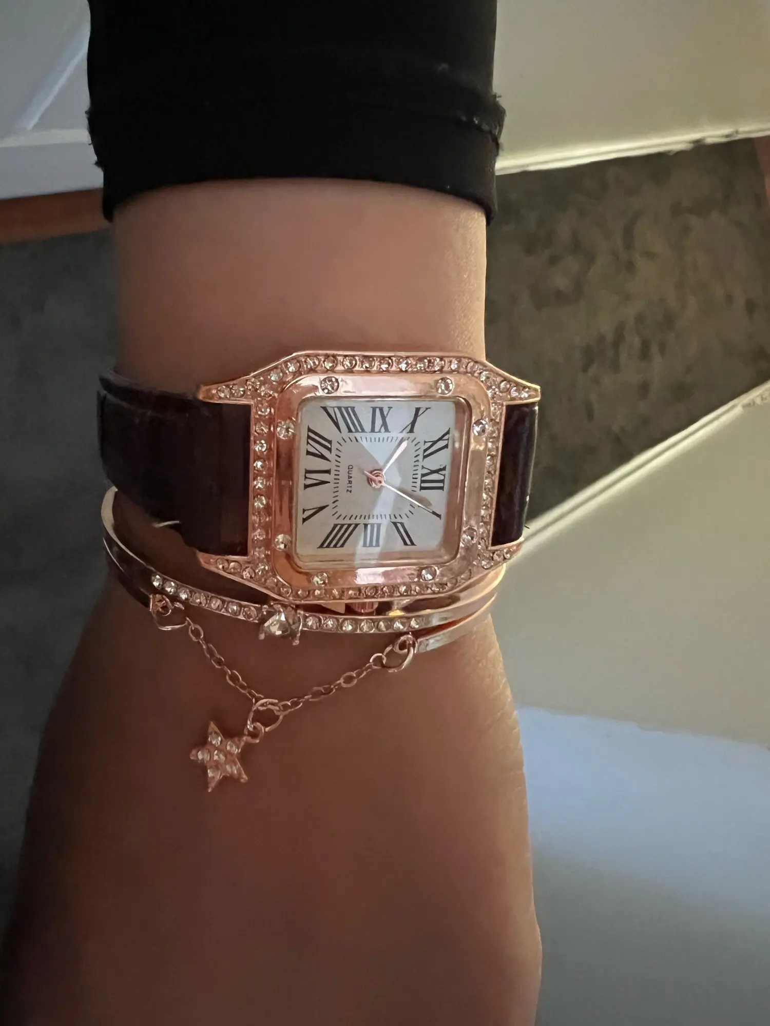 Women Diamond Watch Starry Square Dial Bracelet Watches Set Ladies Leather Band Quartz Wristwatch Female Clock Zegarek Damski photo review
