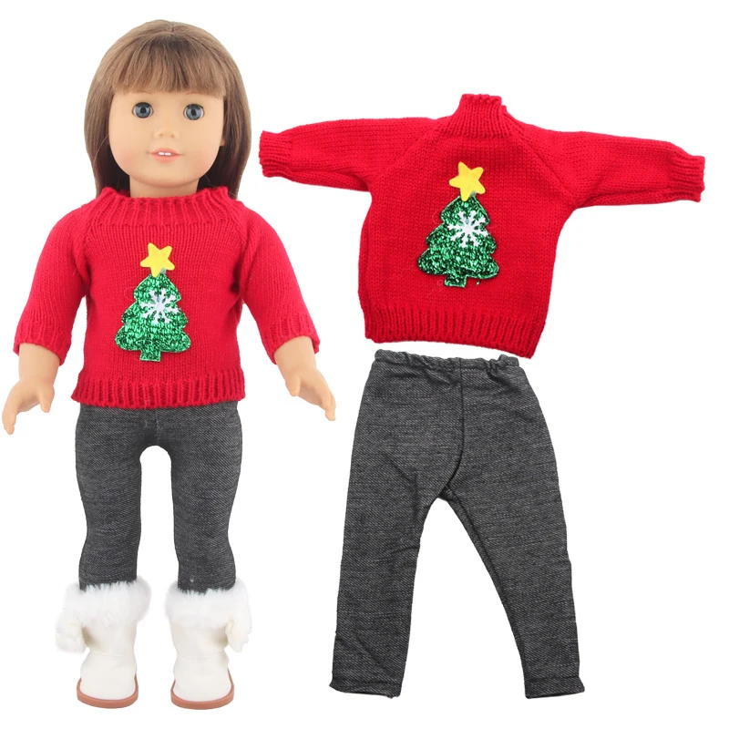 43 Cm Baby New Born Doll Clothes Wool Cute Santa Claus, Tree, Elk Christmas Clothes Suit For American 18 Inch Girl Doll Toy Gift