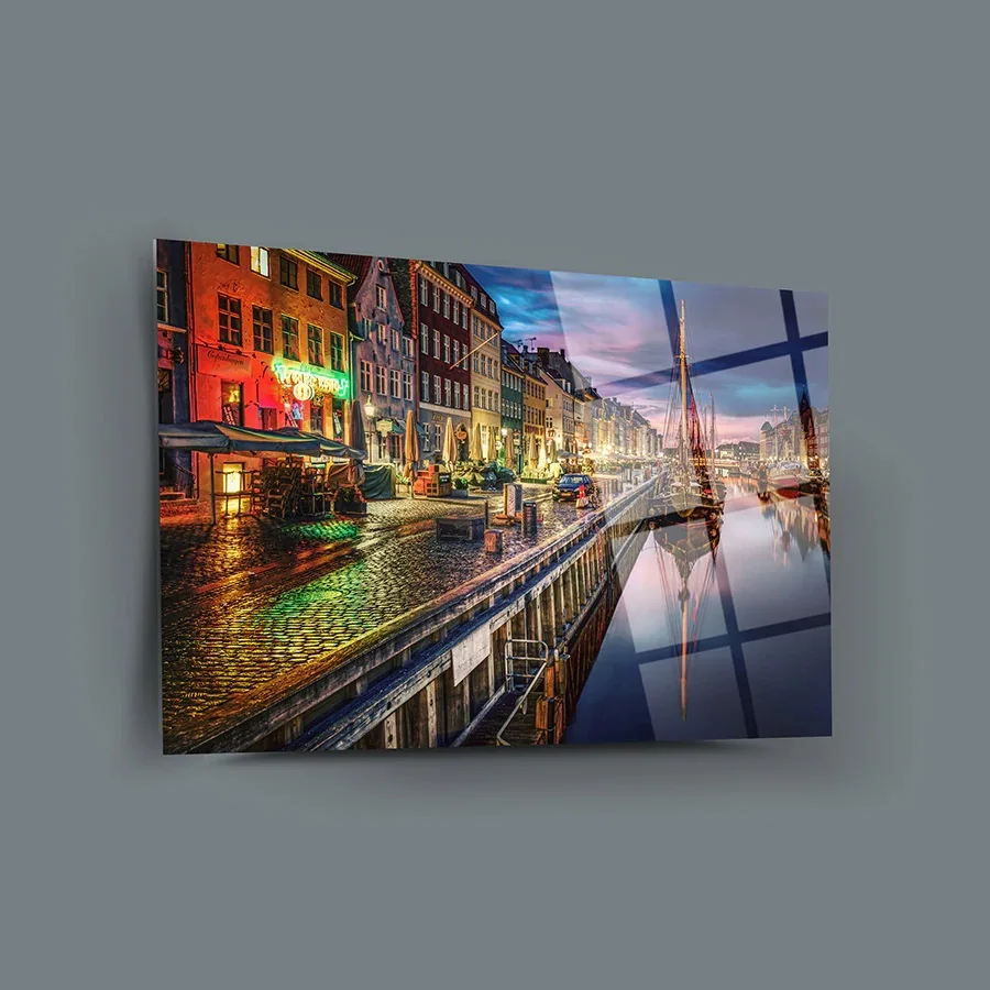 

Kopenhag Night Decor, Glass Wall Art, Frameless Free Floating Tempered Glass Panel, Home Office Living Room Decoration,