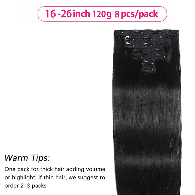 Hair extensions Clip in real human hair Remy for women natural straight 1B natural black