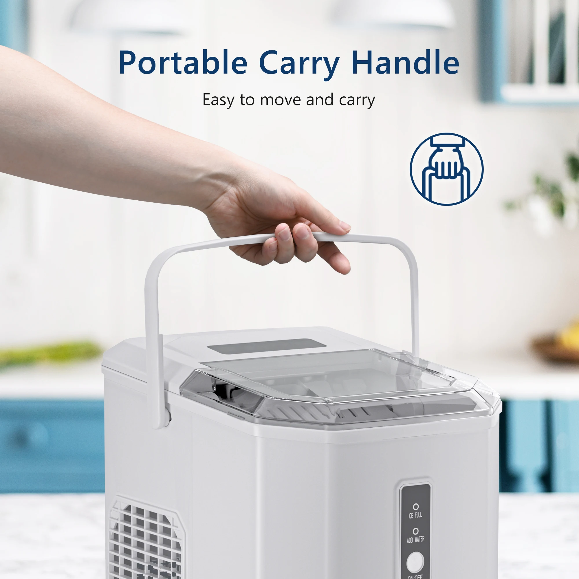 SIMZLIFE Ice Maker Countertop , 26.5 lbs/24H, 9 Cubes in 6 Mins,Self-Cleaning, Portable Ice Maker with Handle for Home,White 5
