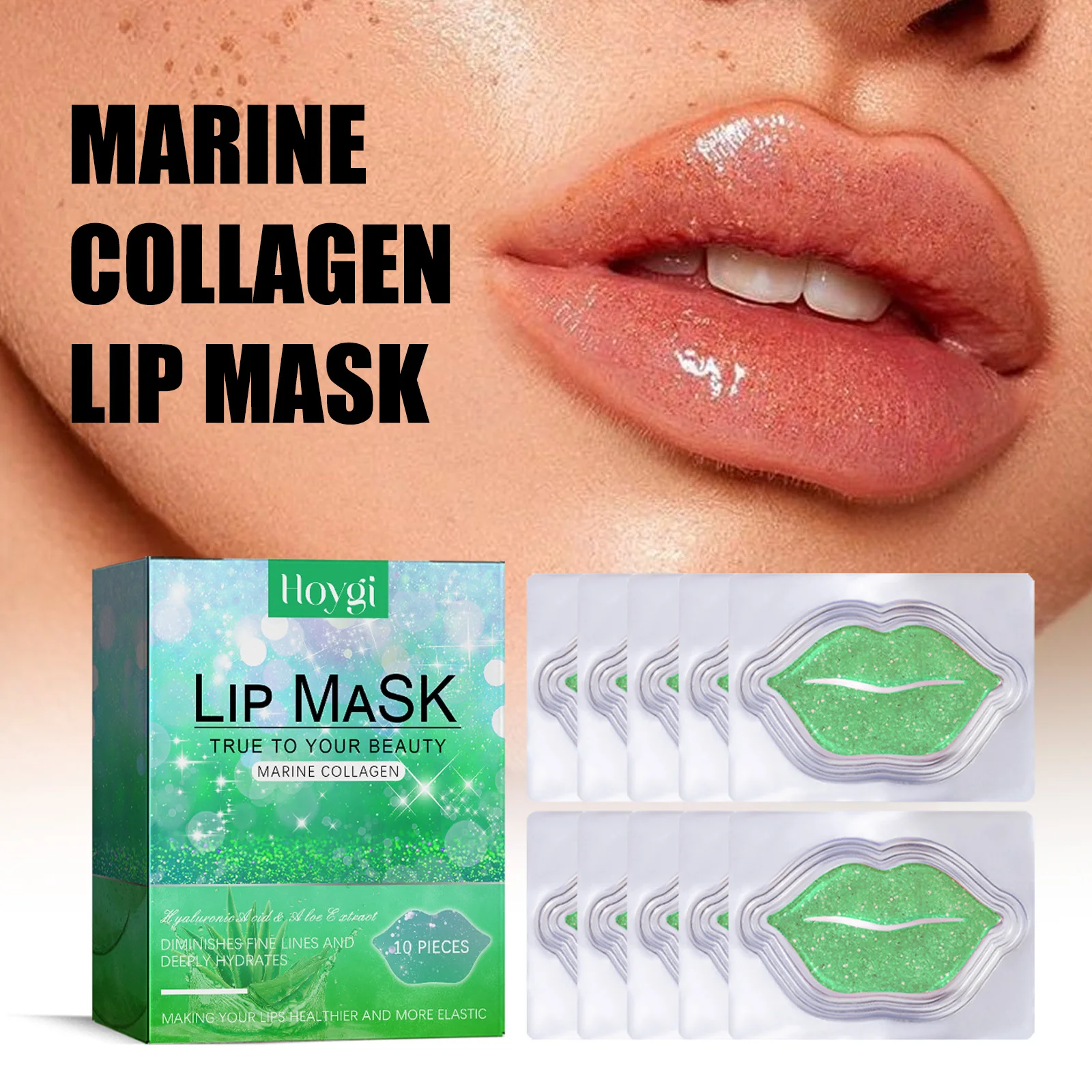 Hoygi Moisturizing Lip Mask Aloe Vera Moisturizing and Anti Drying Crack Autumn and Winter Moisturizing Care Whitening 10 Pieces 2