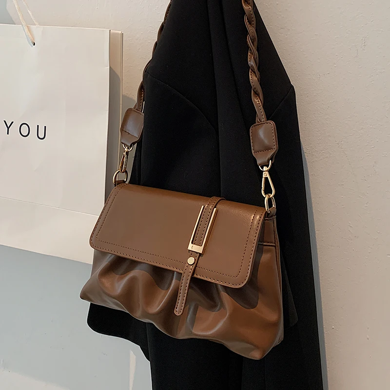 

New Popular Women Underarm Shoulder Bags Multicolor Soft Leather Pleated Cloud Packs Female Daily Shopping Crossbody Bag
