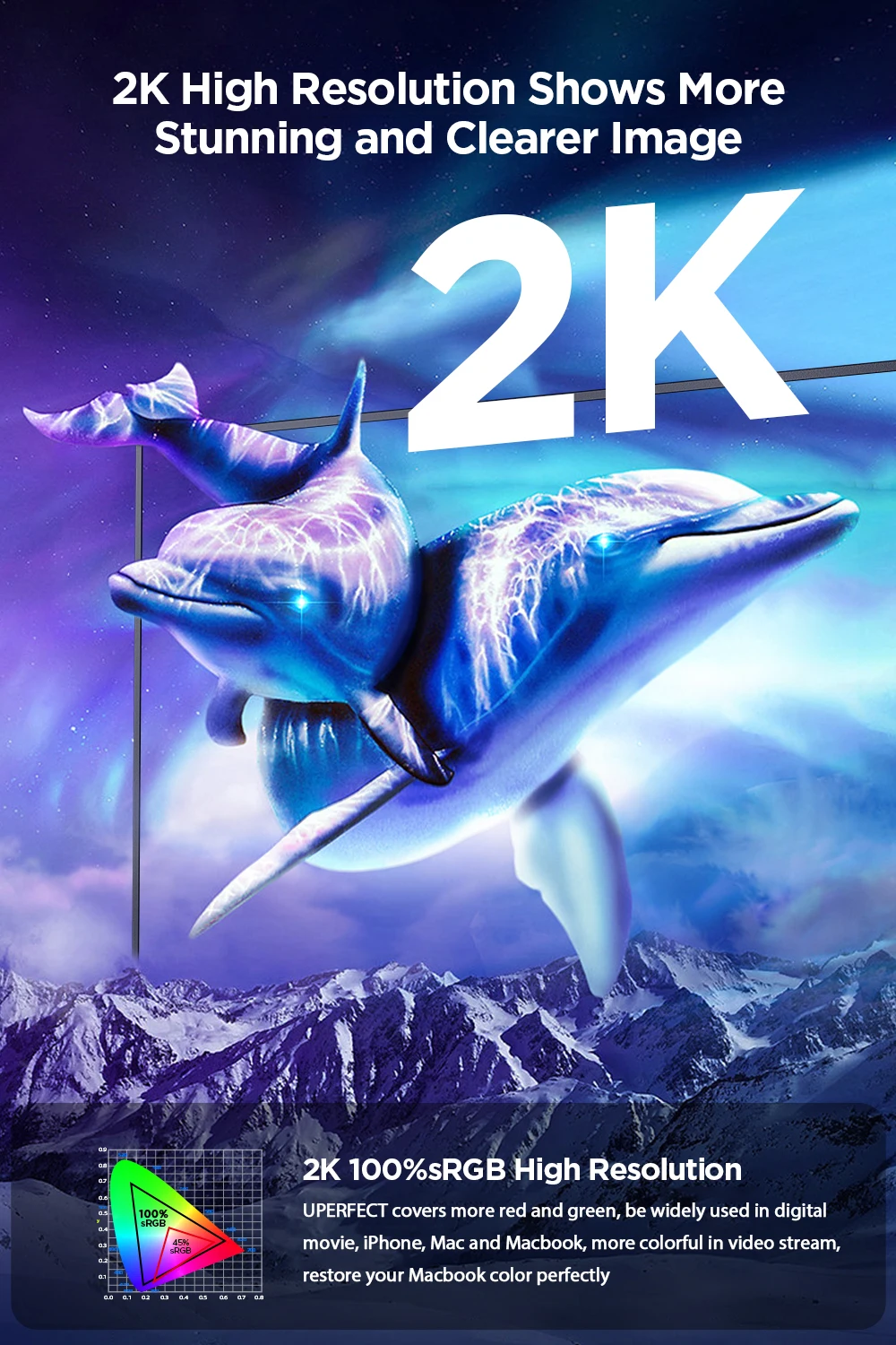 Uperfect 16 &޴ Ʈ  2K 2560X 1600 ܺ IPS  ɾ ȭ USB C ̴ HDMI  Ʈ ̽ MacBook Xbox PS4 PS5 ġ  ÷
