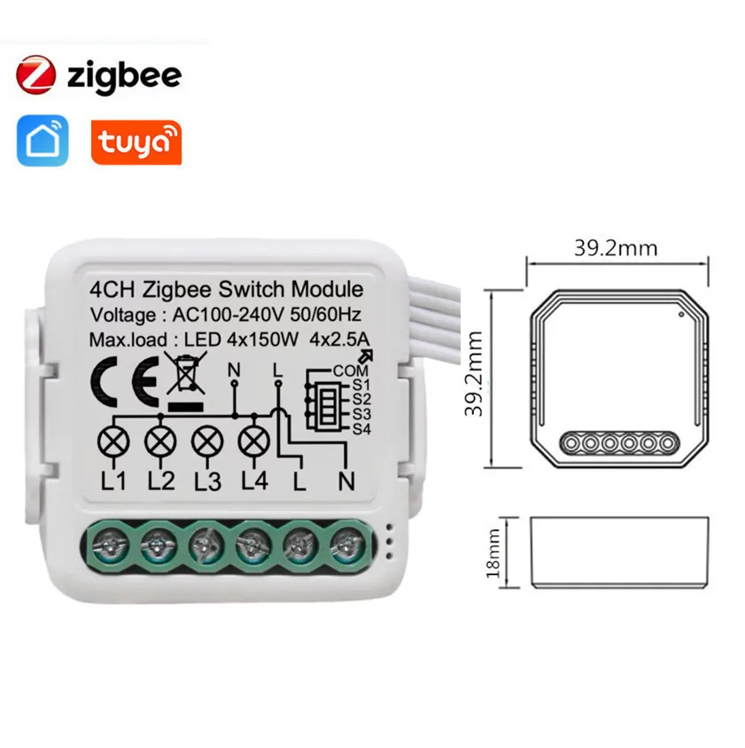 

Умный высветильник ель света Tuya ZigBee, модуль с 4 клавишами, голосовое управление через приложение