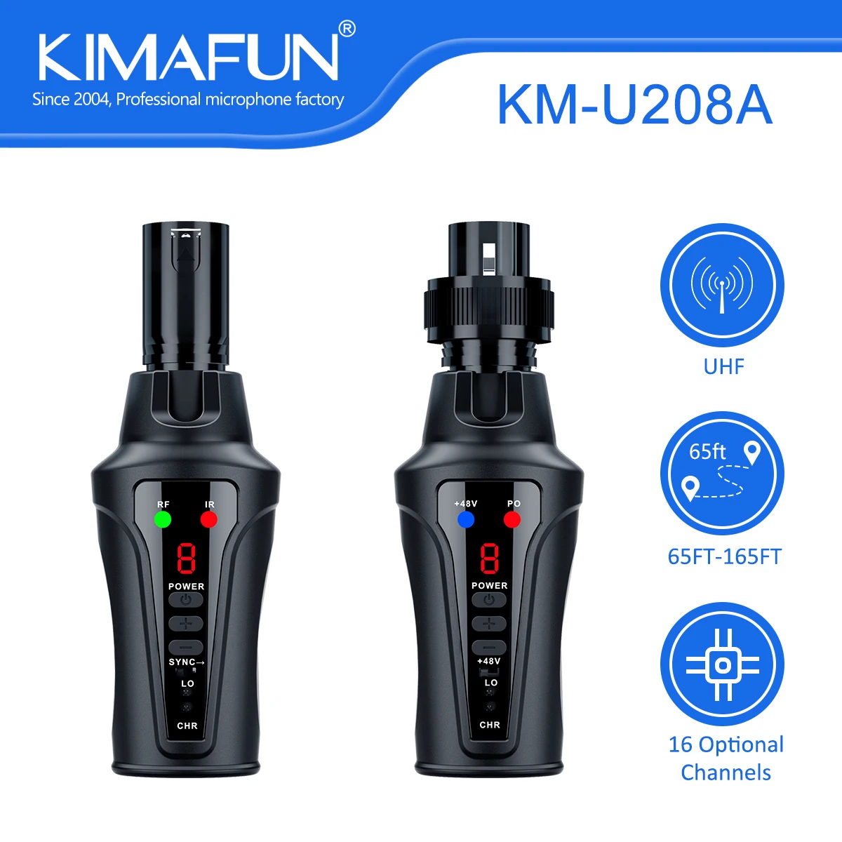 KIMAFUN UHF Wireless Microphone System XLR Transmitter and Receiver for Dynamic&Condenser Mics
