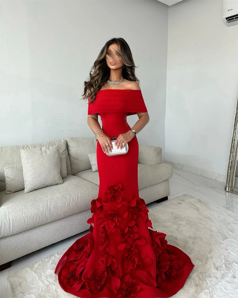 Off Shoulder Mermaid Sexy Customized Prom Dresses 3D Flower - Image 3