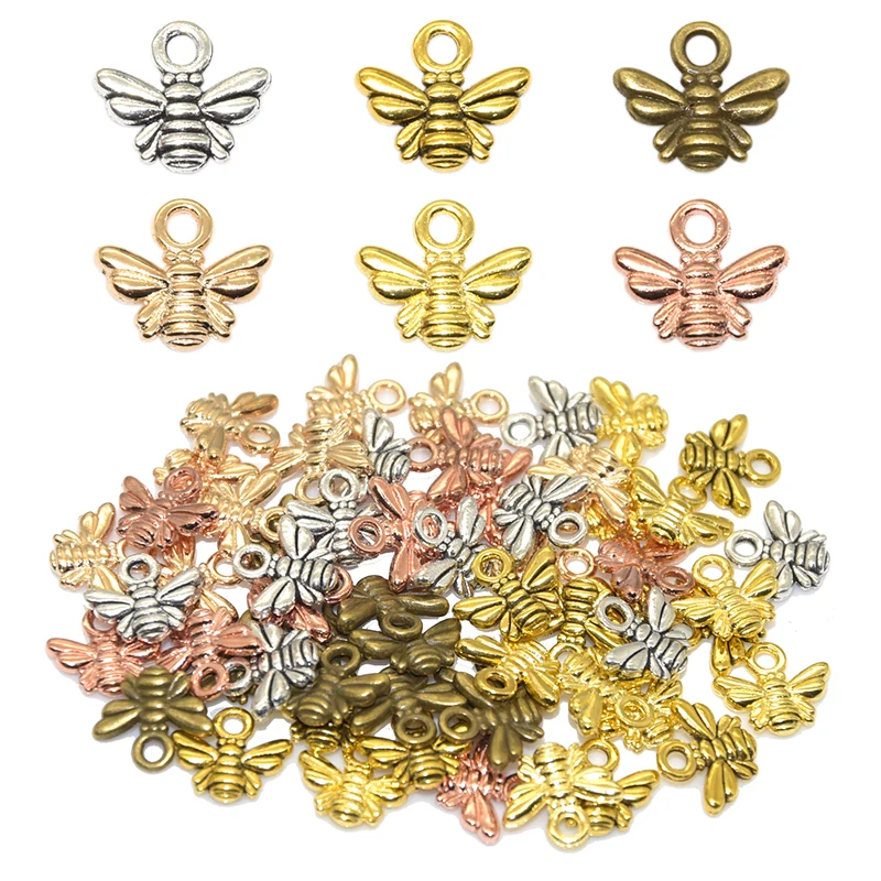 

Wholesale 40pcs Six Color Small Bee Charms Alloy Metal Insect Pendants For DIY Necklace Bracelet Earring Jewelry Making 11*10mm