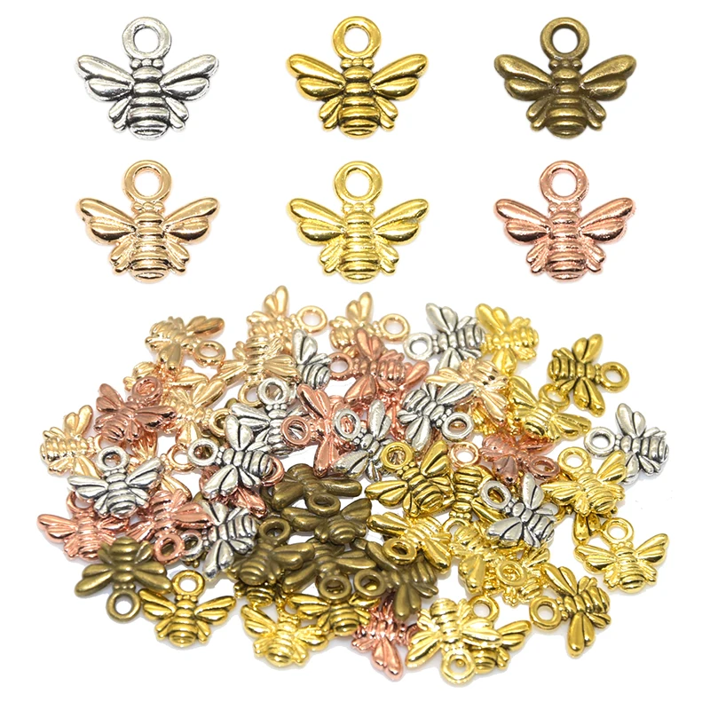 Wholesale 40pcs Six Color Small Bee Charms Alloy Metal Insect Pendants