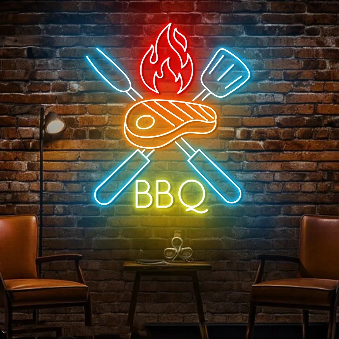 BBQ 네온 벽 사인, 바베큐 스테이크 정육점 그릴, 레스토랑 주방 벽 장식