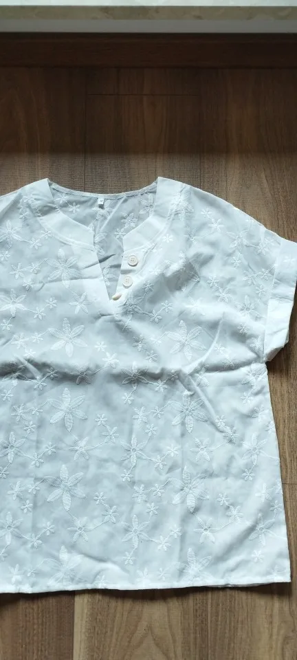 Summer Casual V-neck Shirt Blouse Women Fashion White Jacquard Short Sleeve Shirts Women 2024 Office Ladies Elegant Blouse Tops photo review