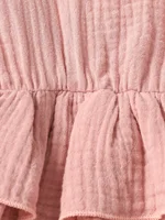 Newborn-6M Baby girl Long Sleeve Pink leisure and simplicity pure color Spring  autumn Princess dress+hair band 5