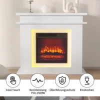 Электрический камин Anajqaqia со светодиодной подсветкой, с регулируемой яркостью и дистанционным управлением, 3D цвета пламени, цвет белый/дуб — изображение 5