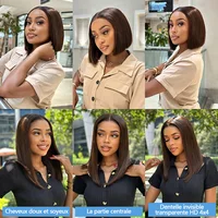 10-16Pouce 4X4 Perruques Cheveux Humains Sans Colle Blonde Chocolat Perruque Sans Colle Noir Dentelle Glueless Wigs Human Hair 8