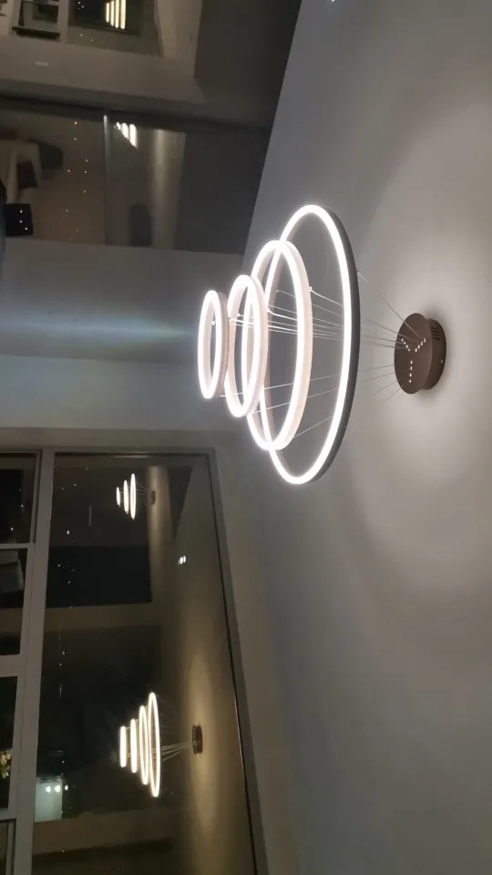 Modern LED Ring Pendant Lights Golden Creative Aluminum Circle Pendant Light for Living Room Restaurant Home Ring Lamp photo review