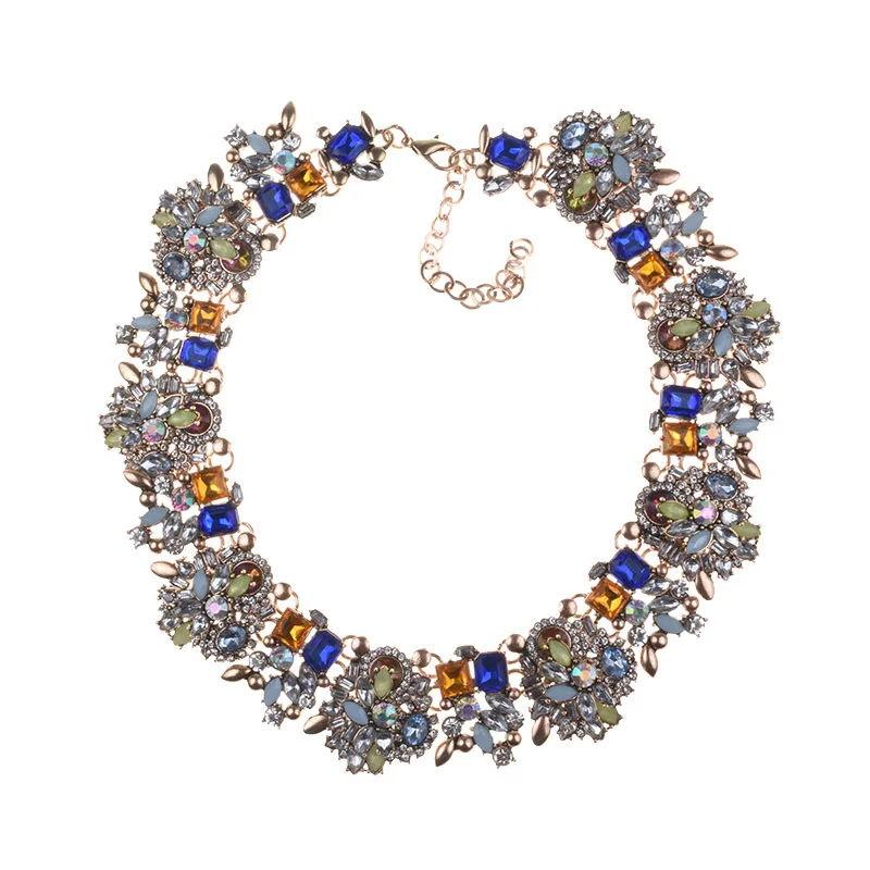 Costume Indian Jewellery Set Women Jewelry Crystal Chunky Rhinestone Statement Necklace and Earrings Bracelet Conjuntos De Joyas