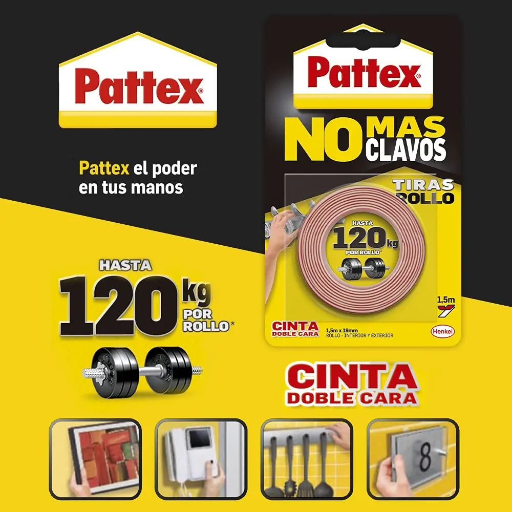 Pack de 6 x 10 Pattex No Mas Clavos Cinta Removible. Cinta de Doble Cara Extra  Fuerte. Tiras No mas Clavos para Interior y Exterior de 20 x 40 mm y color  Blanco - AliExpress