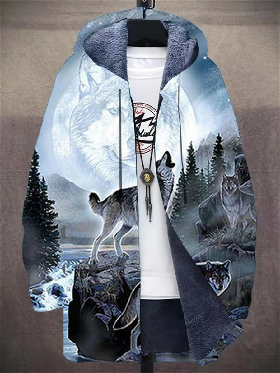 2023 autumn and winter new warm fashion retro graffiti men's fleece lining parka zipper sports ski street casual jacket