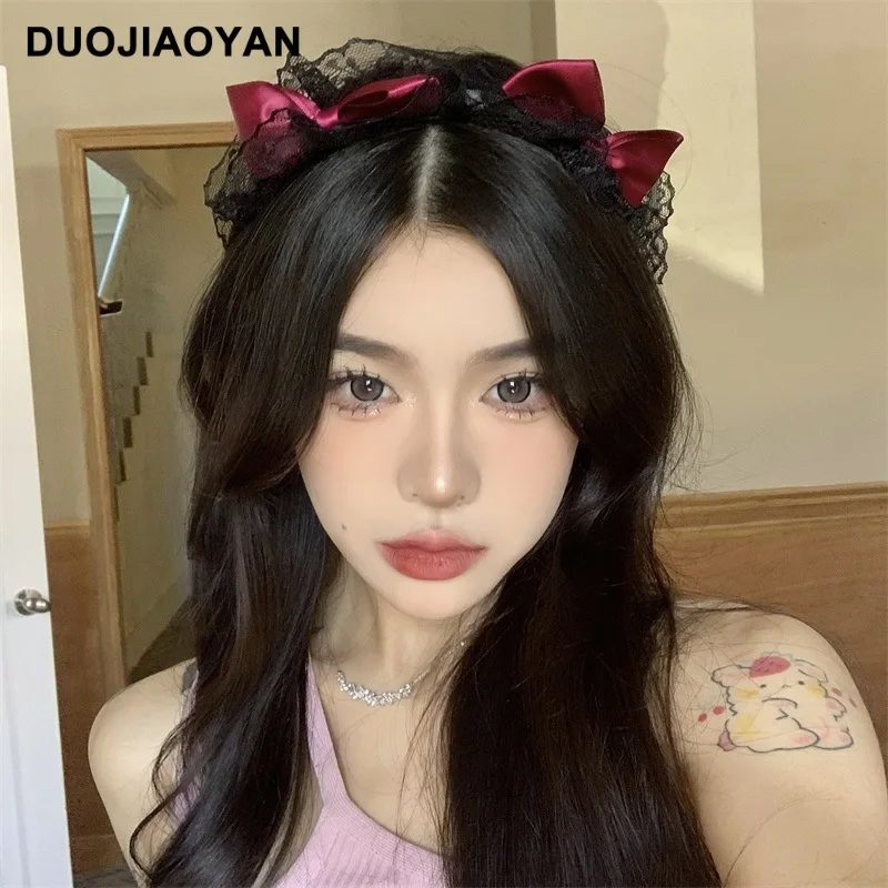 

Fashion Black Maid Lolita Hairbands Women Girls Lace Bow Cute Sweet Japanese Anime Genki Headband Cosplay Hair Accessories