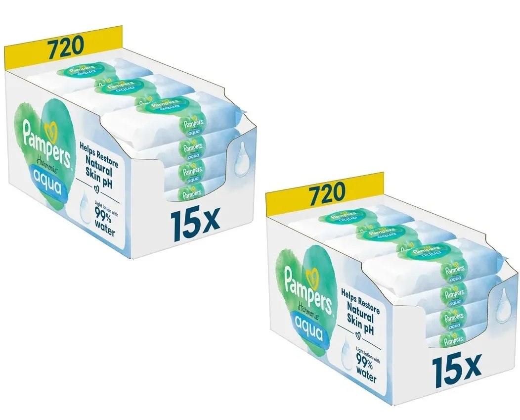 Mega zestaw pieluch Pampers Aqua Harmony 30 opakowań po 48 sztuk (łącznie 1440 szt.) z Polski za $37.98 / ~143zł