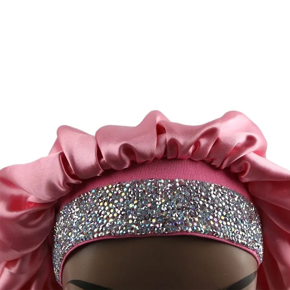 Blank Satin Bonnet with Edge Band Bling Rhinestone Bonnets Double Layer Designer Bonnets 6