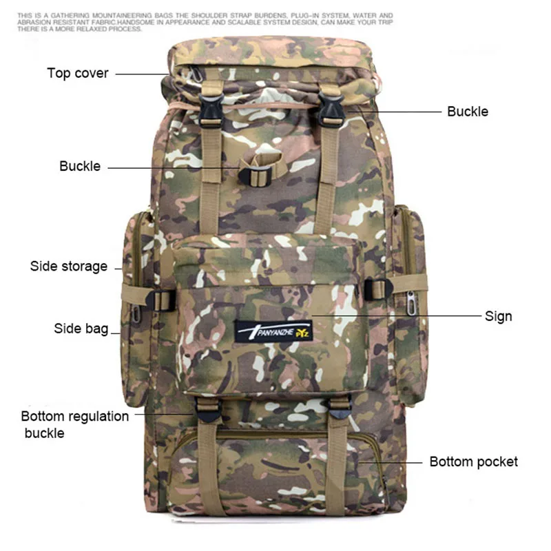 Outdoor Bag Camping Waterproof Bag training Equipment Backpack 70L Large Capacity Mountaineering 3D Backpack Camping Tactical 5