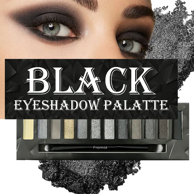 12 Colors Black Eyeshadow Palette, Glitter Brown Neutral Dark Smokey Eyeshadow Palettes For Halloween Gothic Punk Style Makeup